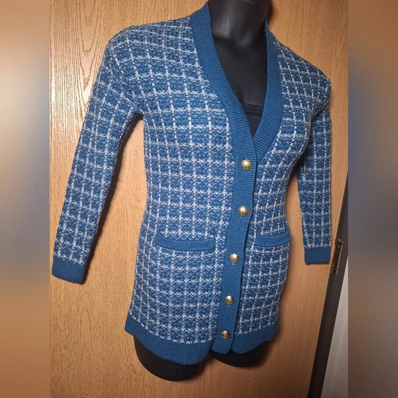 Talbots Blue and White Checkered Cardigan - Picture 5 of 7